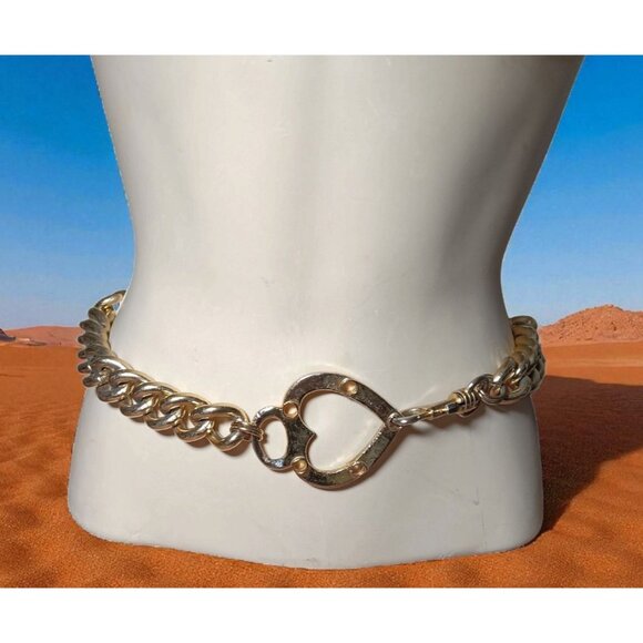 Belt Gold Tone Heavy Metal Cuban Chain with Heart Latch Waist Jewelry 36-38 main image 5